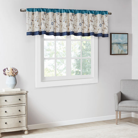 Embroidered Window Valance Navy 50x18'