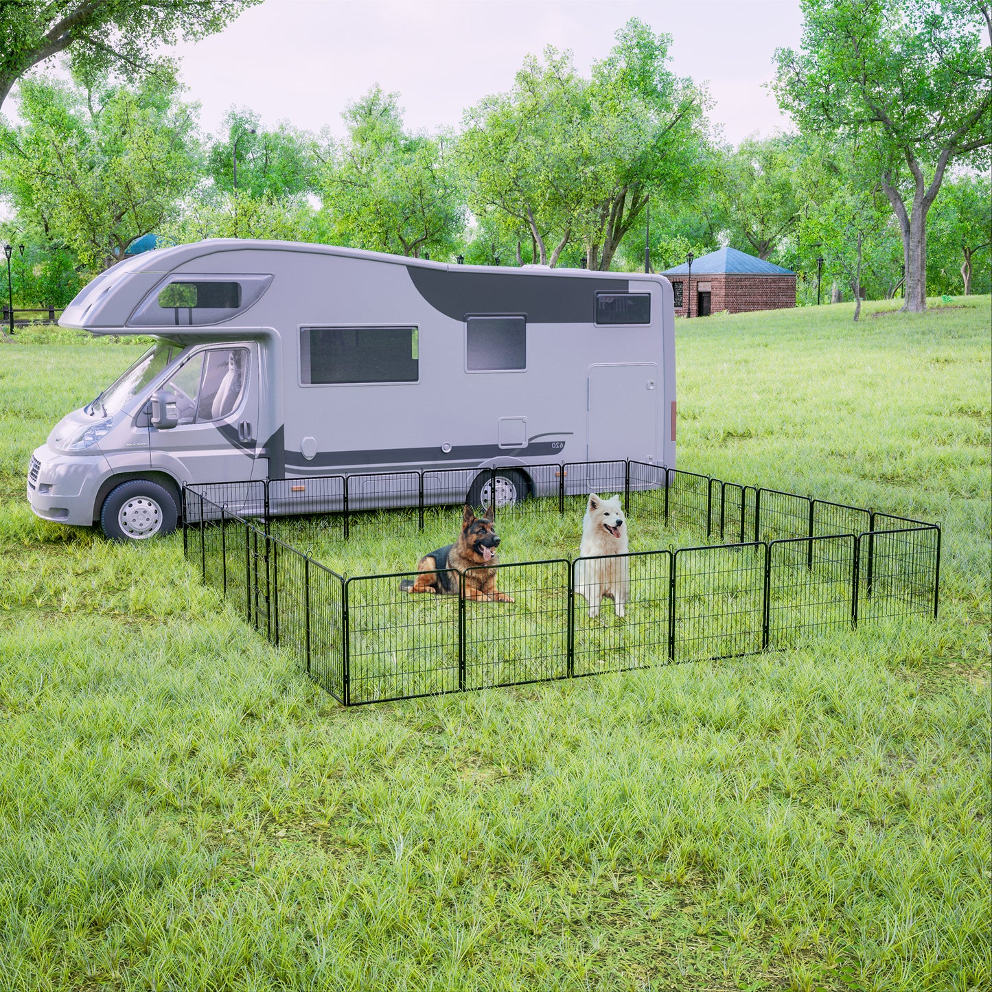 Dog Pens Outdoor 32" Height Foldable24 Panels Heavy Duty Metal Portable Dog Playpen Indoor Anti-Rust Exercise Dog Fence with Doors for Large/Medium/Small Pets Play Pen for RV Camping Yard