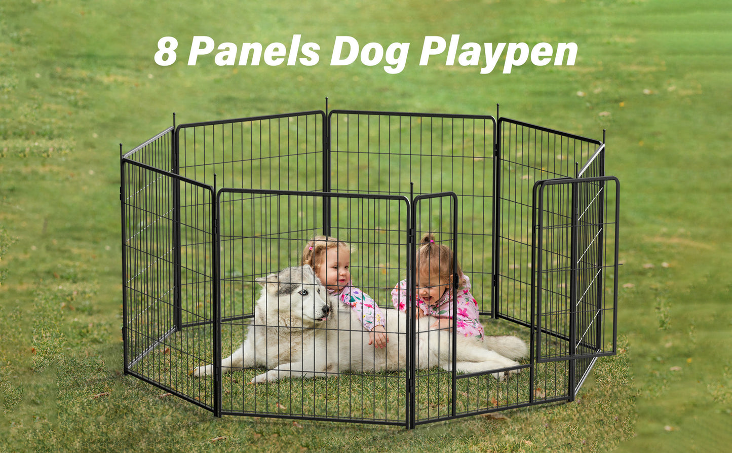 Dog Playpen Indoor Outdoor, 24" Height 8 Panels Fence with Anti-Rust Coating, Metal Heavy Portable Foldable Dog Pen for Large, Medium Small Dogs RV Yard Camping