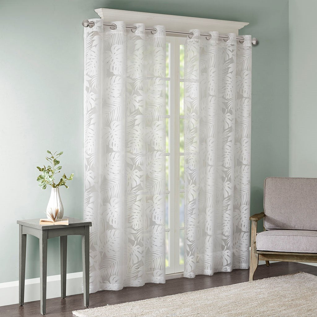 Palm Leaf Burnout Window Sheer White 50x84'