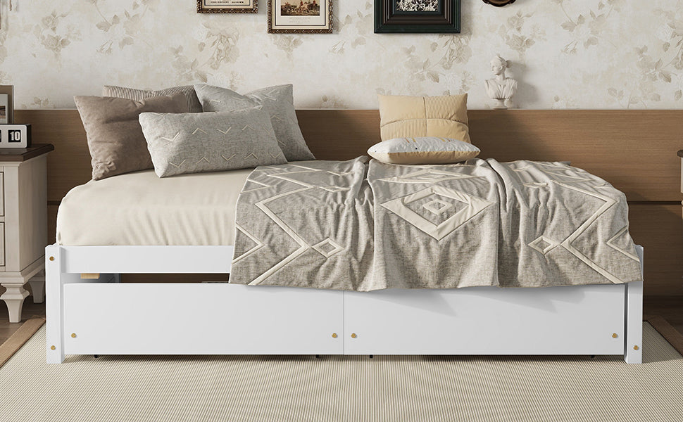 Twin Bed with 2 Drawers, Solid Wood, No Box Spring Needed ,(Old SKU:W50422209)