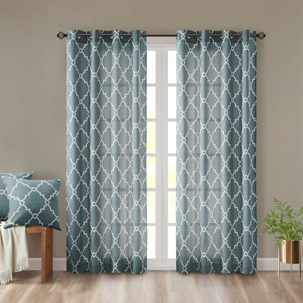 Fretwork Print Grommet Top Window Curtain Panel(Only 1 Pc Panel)