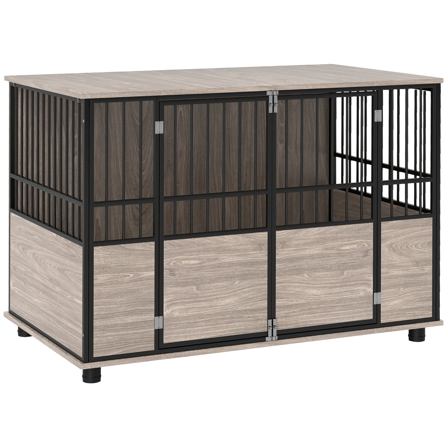 PawHut Dog Crate Furniture, Decorative Dog Kennel Indoor End Table with Double Doors, Multi-Purpose Pet Crate for Small to Large Dogs up to 88 lb, 46"L, Walnut Wood Finish