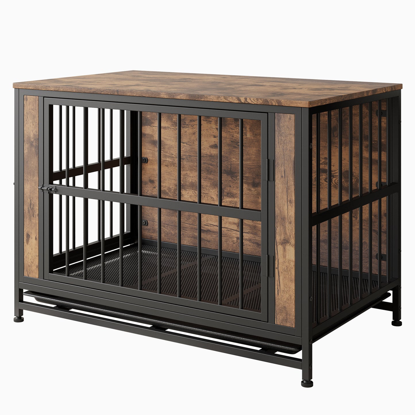 Dog Crate Furniture,  Wooden Dog Crate Table, 38.9" Dog Kennel with 2 Sliding Doors and Thick Iron Door Frame, Decorative Pet Crate House for Large/Medium/Small Dog Indoor Use(Rustic Brown)