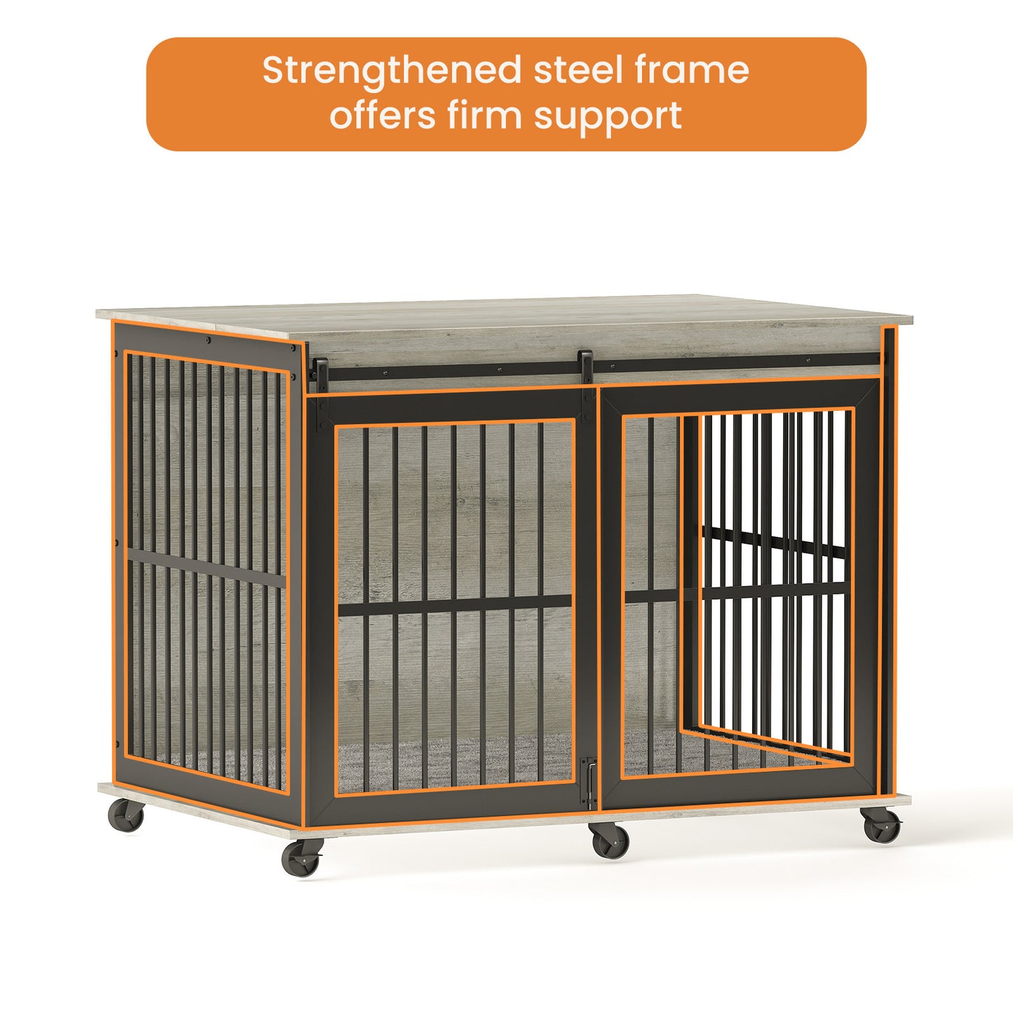 Furniture dog crate sliding iron door dog crate with mat. (Grey,43.7''W x 30''D x 33.7''H)