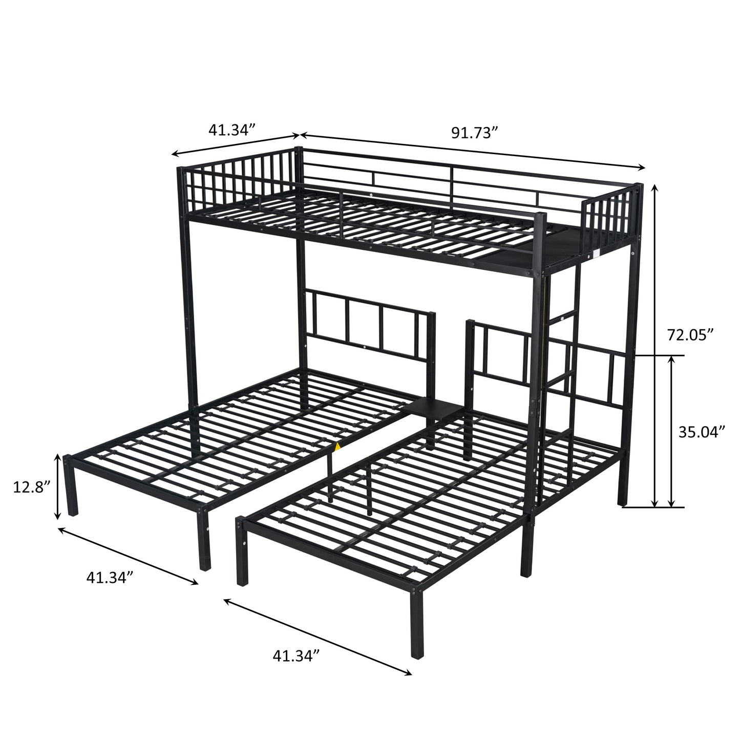 Metal Triple Twin Bunk Bed/ Can Be Separated into 3 Twin Beds/ Sturdy Metal/ Noise Reduced/ Bunk Bed for Three/ Safety Guardrail/ CPC Certified/ No Box Spring Needed