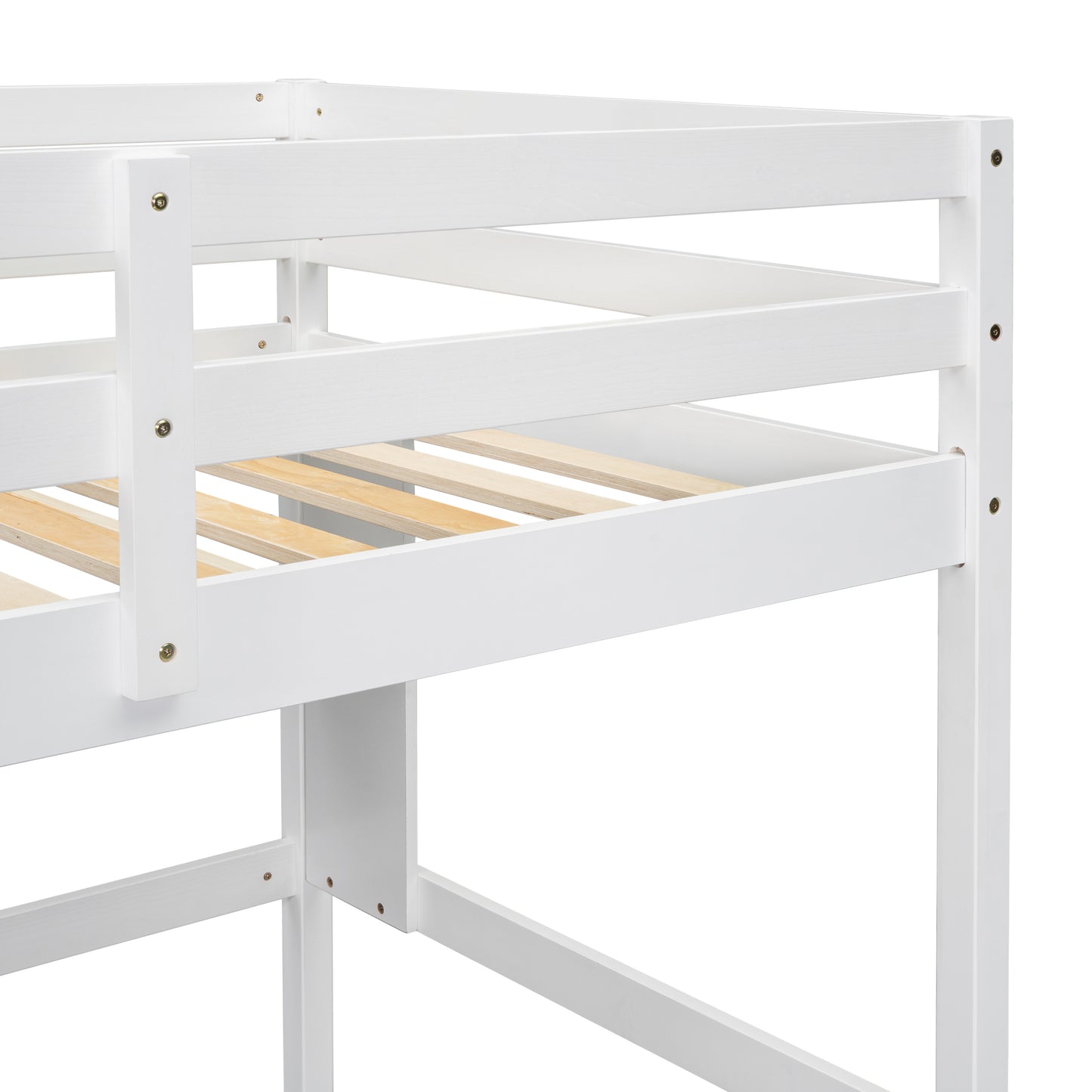 Twin Size Loft Bed with desk and shelves, Safety Guardrail and ladder,White