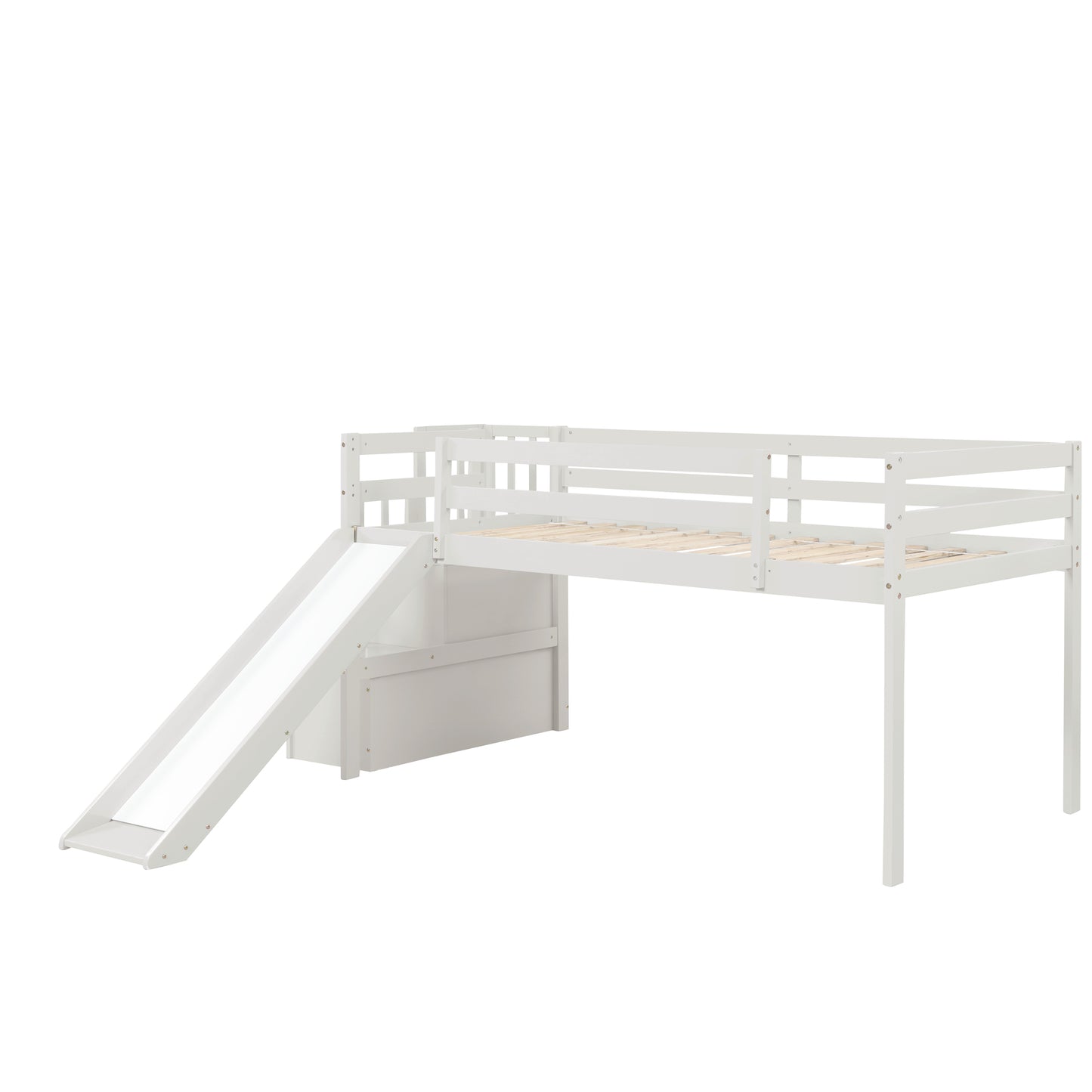 Loft Bed with Staircase, Storage, Slide, Twin size, Full-length Safety Guardrails, No Box Spring Needed, White (Old Sku:W504S00004)