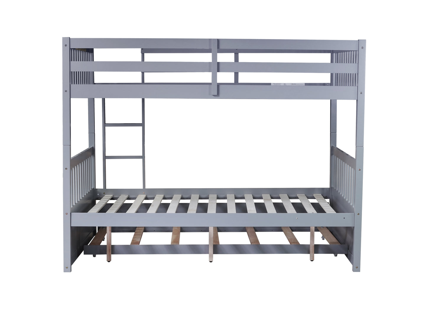 Full Over Full Rubber Wood Bunk Bed with Trundle, Ladder and Guardrails, Convertible to 2 Full Size Beds, with Twin Size Trundle ,Grey(Old Sku:W504S00250)