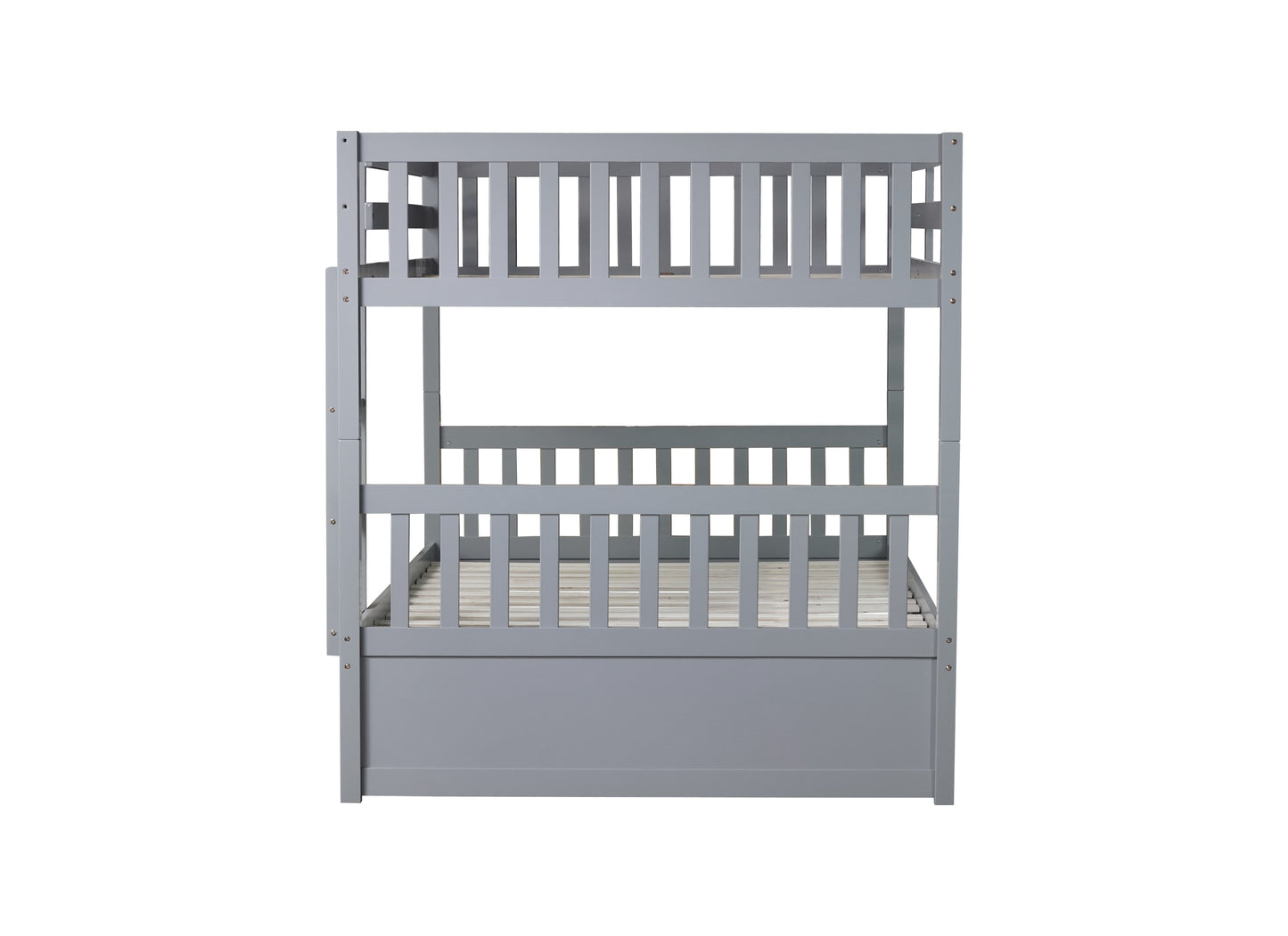 Full Over Full Rubber Wood Bunk Bed with Trundle, Ladder and Guardrails, Convertible to 2 Full Size Beds, with Twin Size Trundle ,Grey(Old Sku:W504S00250)