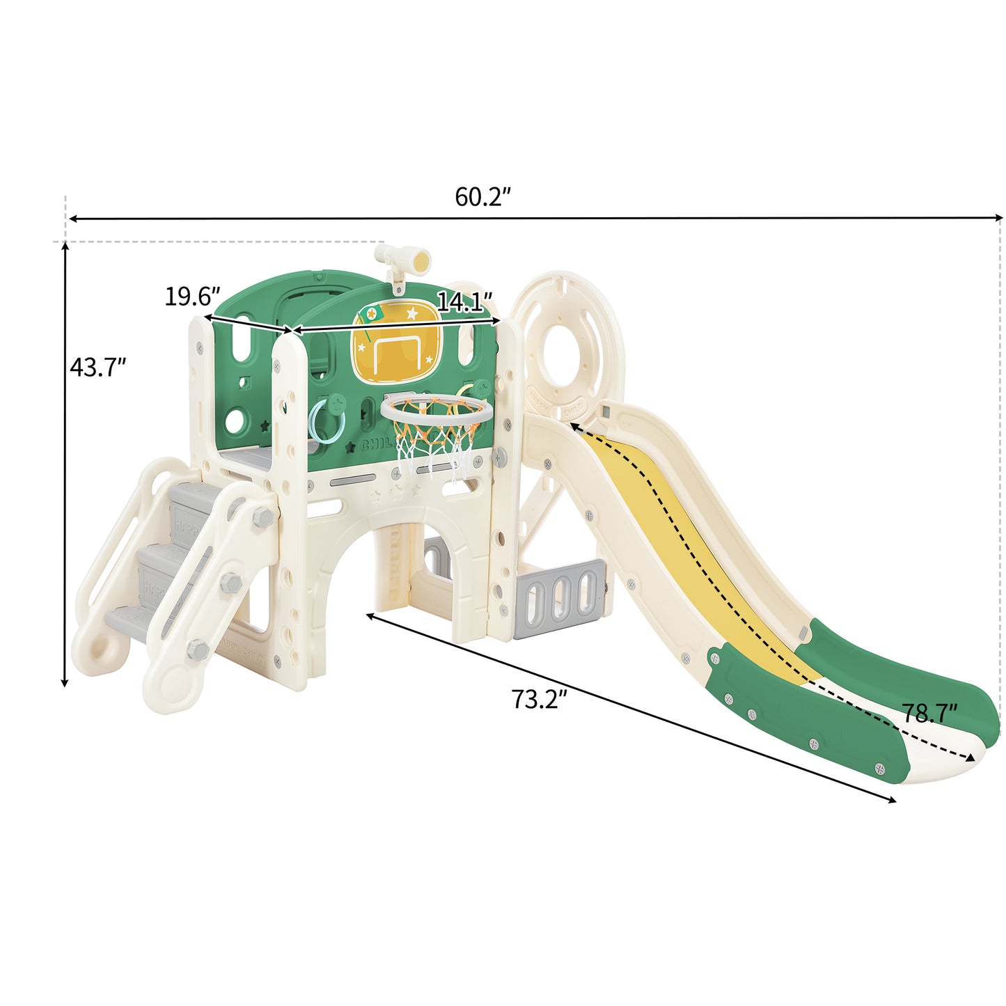 Kids Slide Playset Structure, Freestanding Castle Climbing Crawling Playhouse with Slide, Arch Tunnel, Ring Toss, and Basketball Hoop, Toy Storage Organizer for Toddlers, Kids Climbers Playground