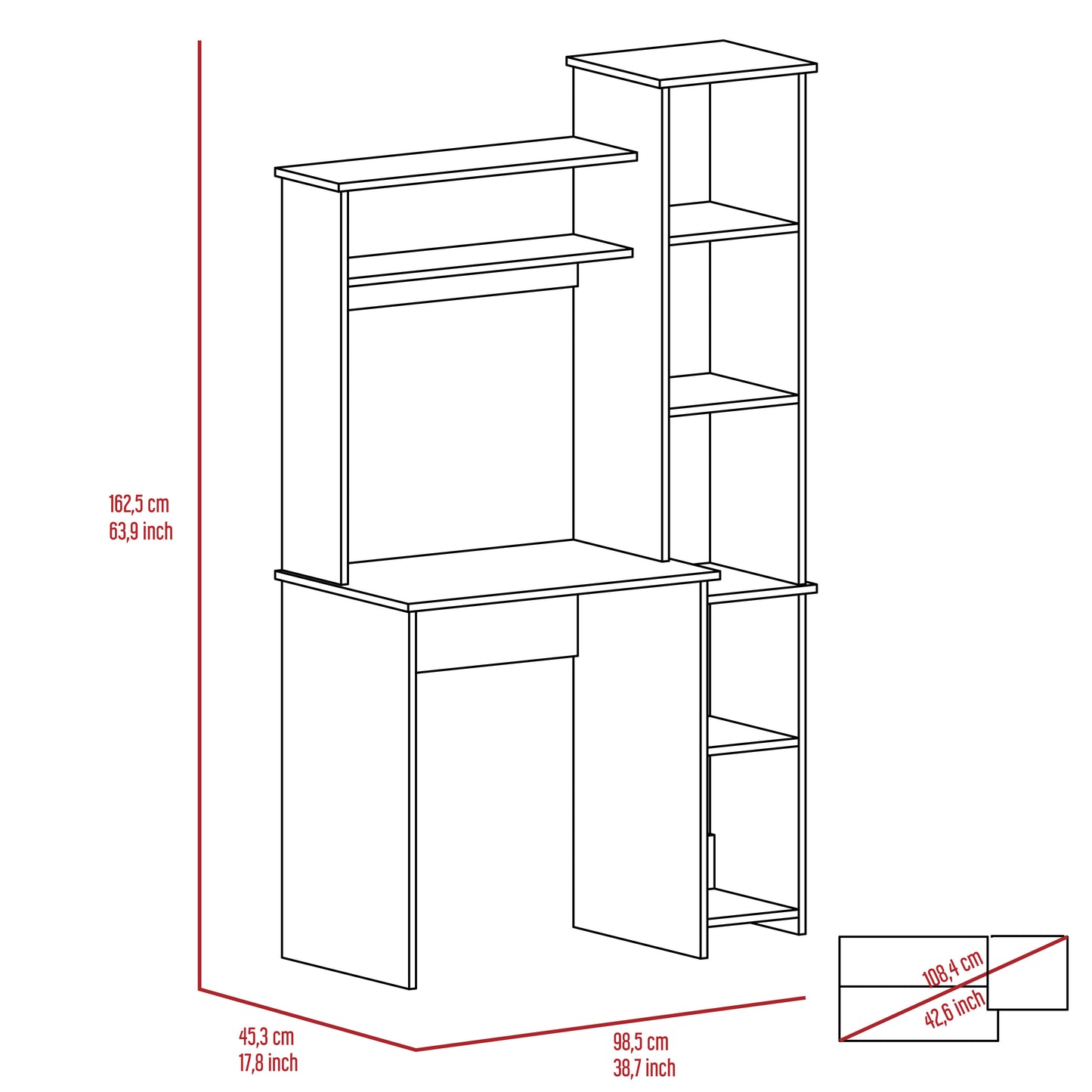 Versalles Writintg Desk, Two Superior Shelves, Five Cubbies -Light Oak