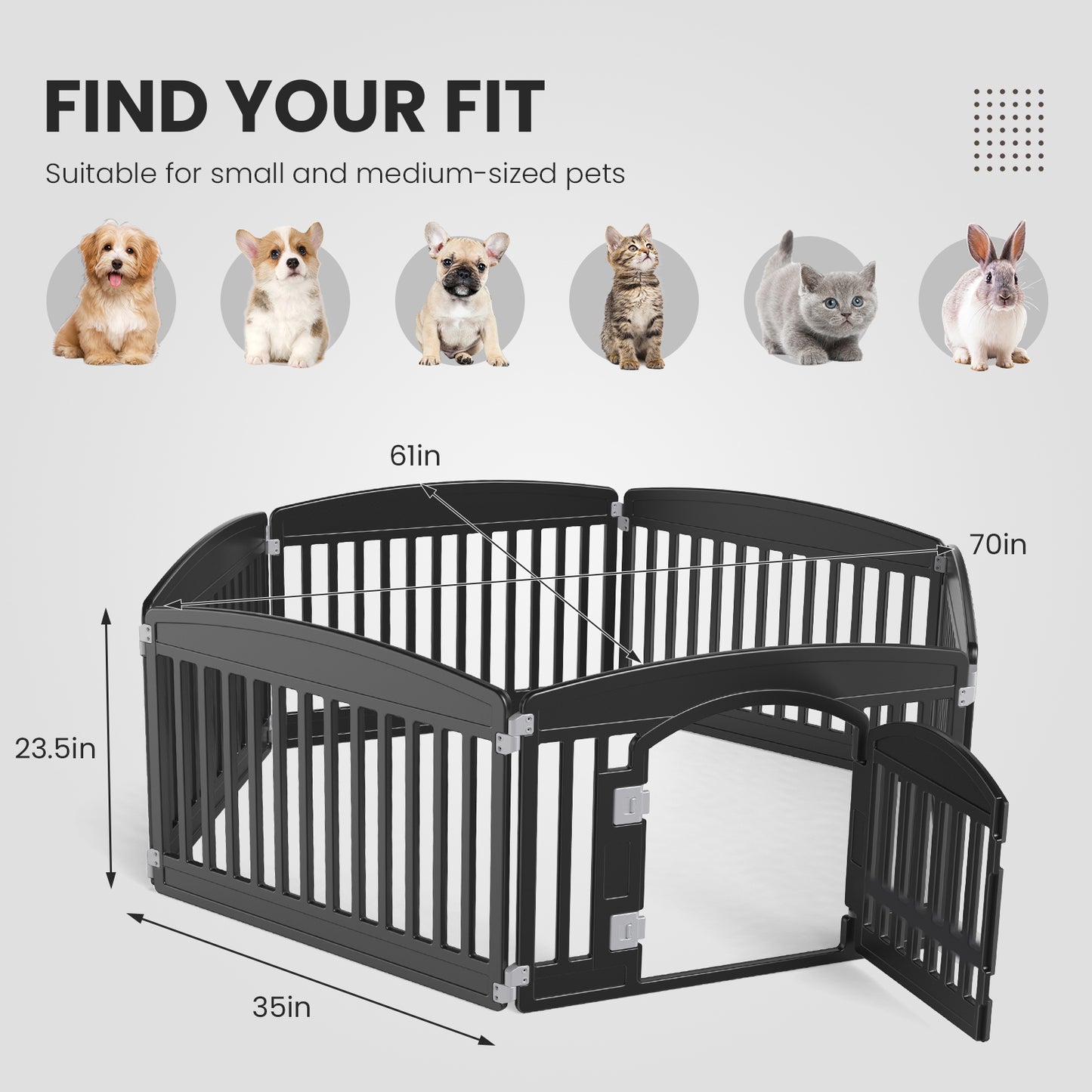 Dog Playpen Adjustable Folding Portable Pet Fence for Small to Medium Dogs Indoor Outdoor Use,6-Panel,black