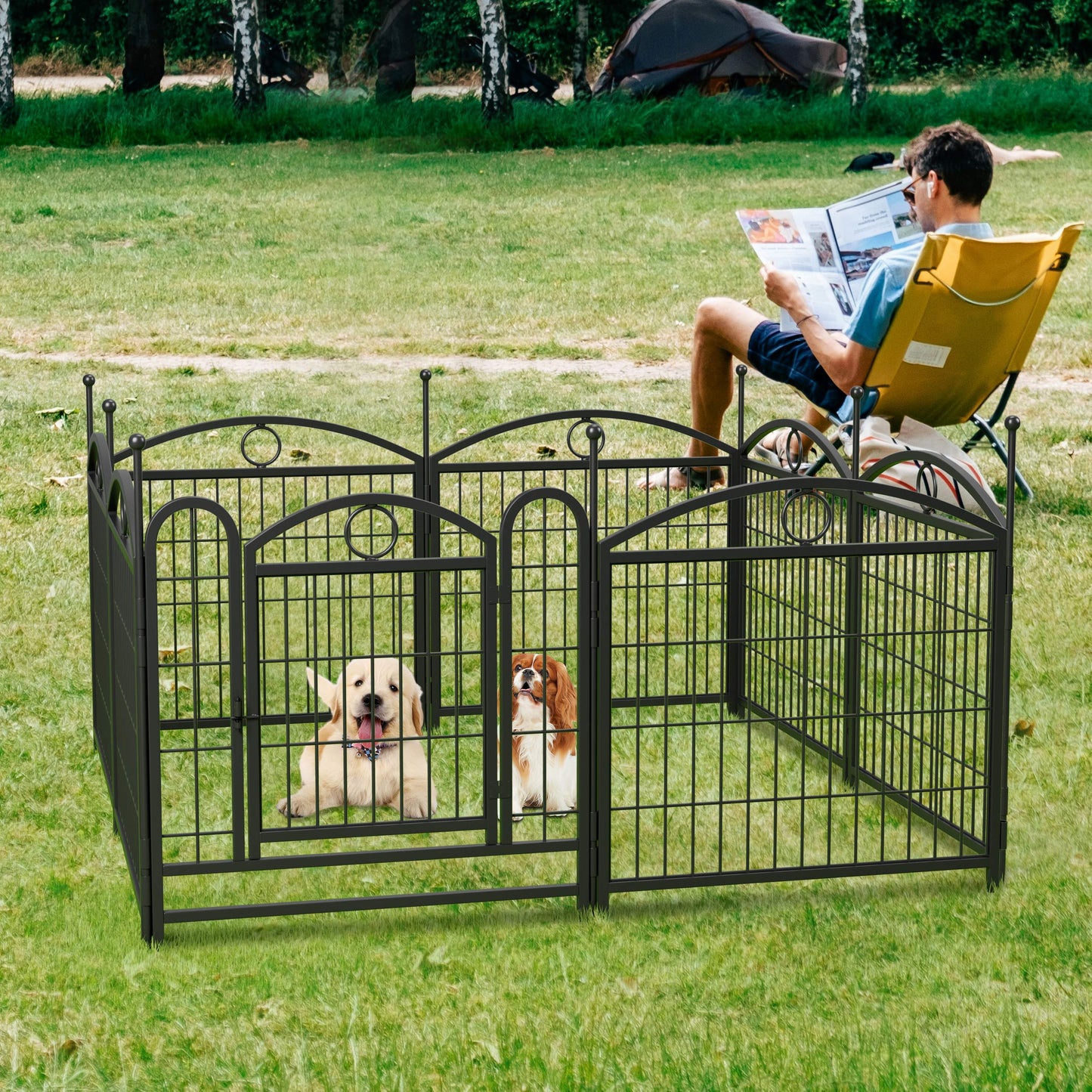 Dog Playpen Indoor 24 inch 8 Panels Metal Dog Pen Pet Dog Fence Outdoor Exercise Pen with Doors, Heavy Duty Dog Fence Puppy Pen for Large Medium Small Dogs Indoor Outdoor Foldable Pet Exercise Pen