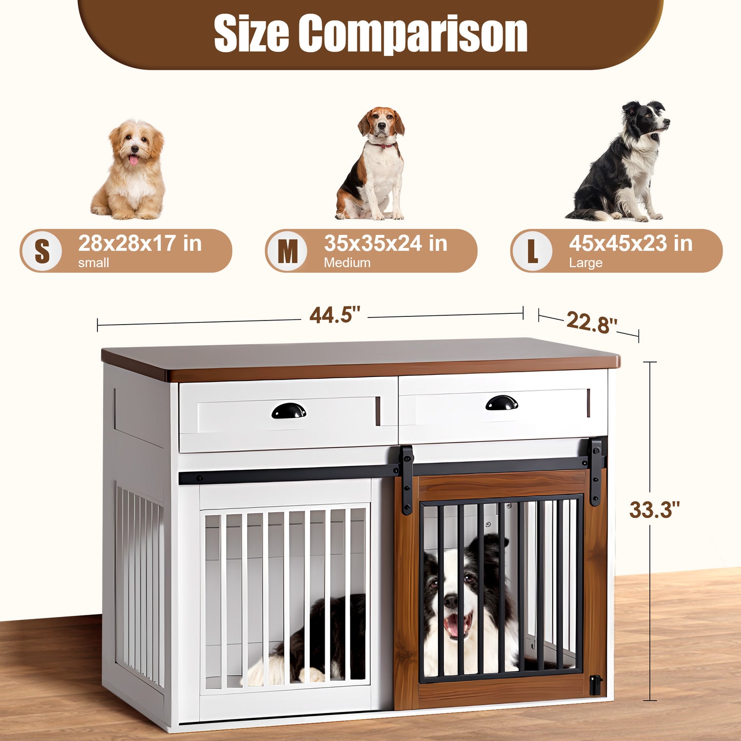 Heavy Duty Furniture style dog cage wooden dog cage double door dog cage side cabinet dog cage Dog crate (44 1/2"W *22 3/4"D *33 1/4"H)