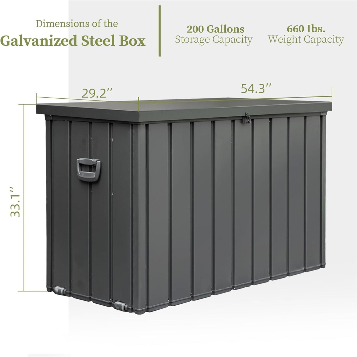 200 Gallon Outdoor Storage Deck Box Waterproof, Large Patio Storage Bin for Outside Cushions, Throw Pillows, Garden Tools, Lockable (Dark Gray)