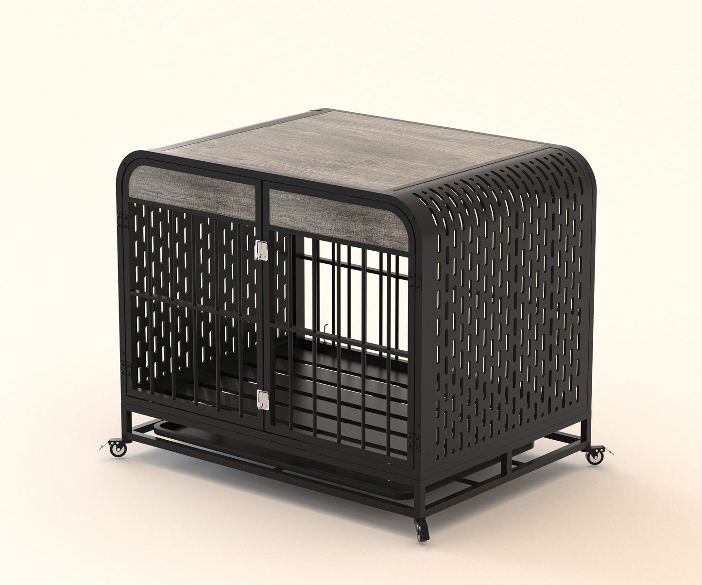 Heavy Duty Dog Crate Furniture Wooden Table Pet Dog Cage Kennel House Indoor Side End Table Decor with Removable Trays and Lockable Wheels for Small Dogs 33" Grey