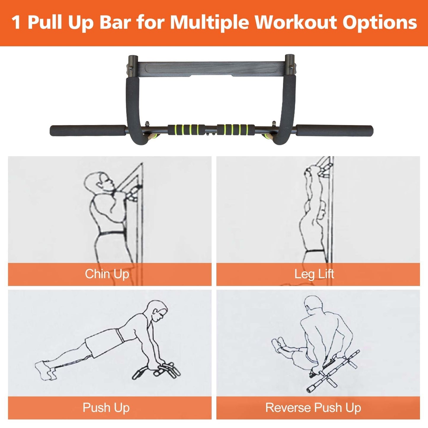 Wall Mounted Pull Up Bar Exercise Chin Bar Portable Dip Bars for Indoors Home Gym