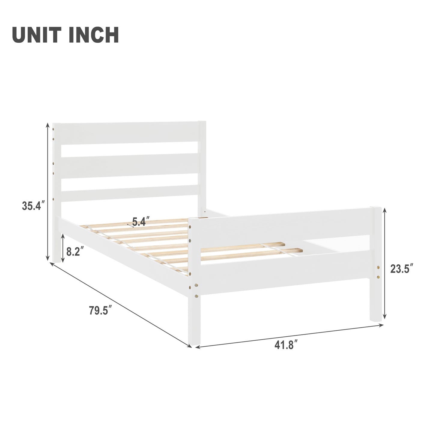 Twin Bed with Headboard and Footboard,White