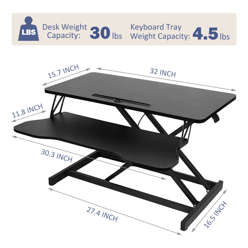 32 Inch Desk Converter, Height Adjustable Sit to Stand Riser, Dual Monitor and Laptop Workstation with Wide Keyboard Tray (BLACK) Xmas Christmas Gift