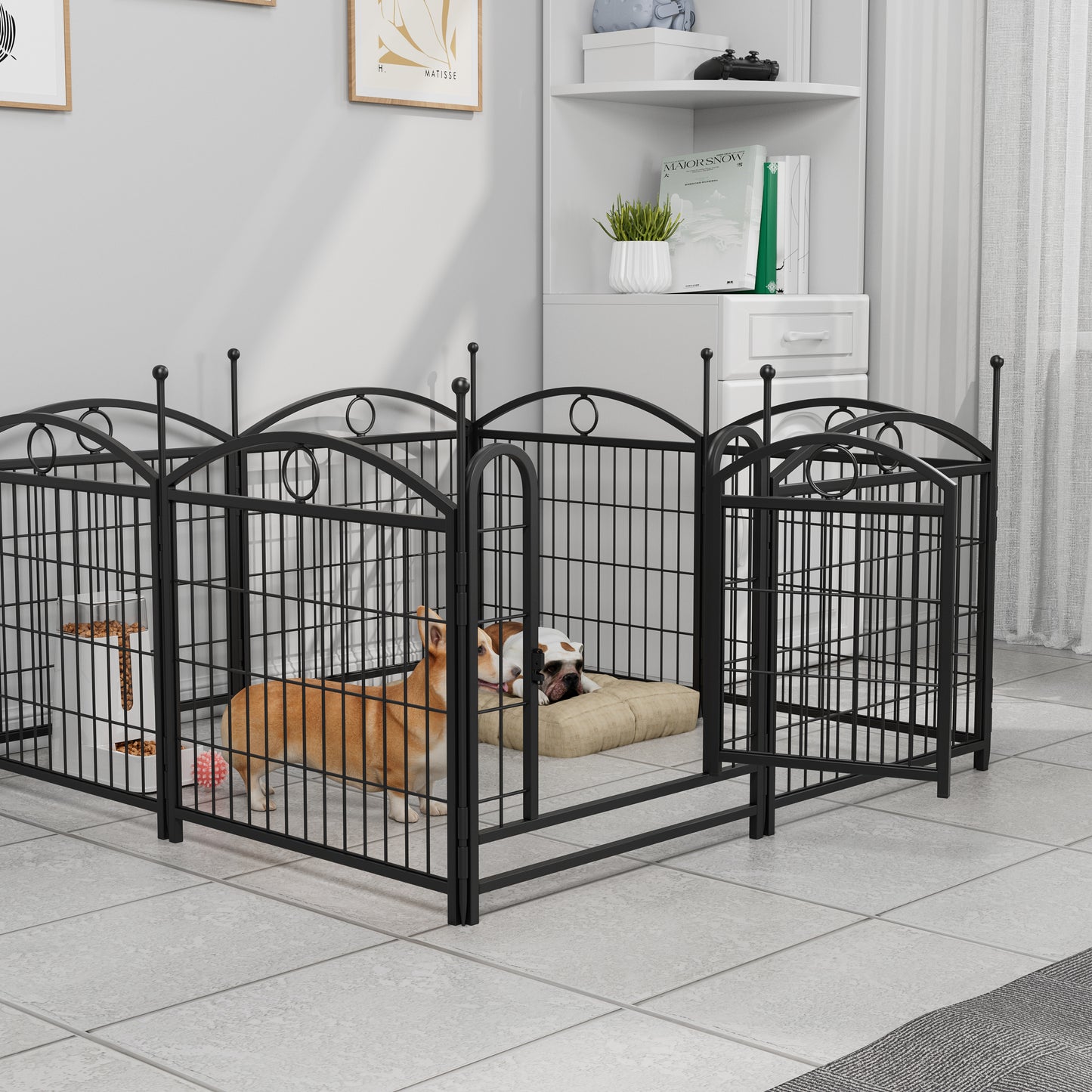 Dog Playpen Indoor 24 inch 8 Panels Metal Dog Pen Pet Dog Fence Outdoor Exercise Pen with Doors, Heavy Duty Dog Fence Puppy Pen for Large Medium Small Dogs Indoor Outdoor Foldable Pet Exercise Pen