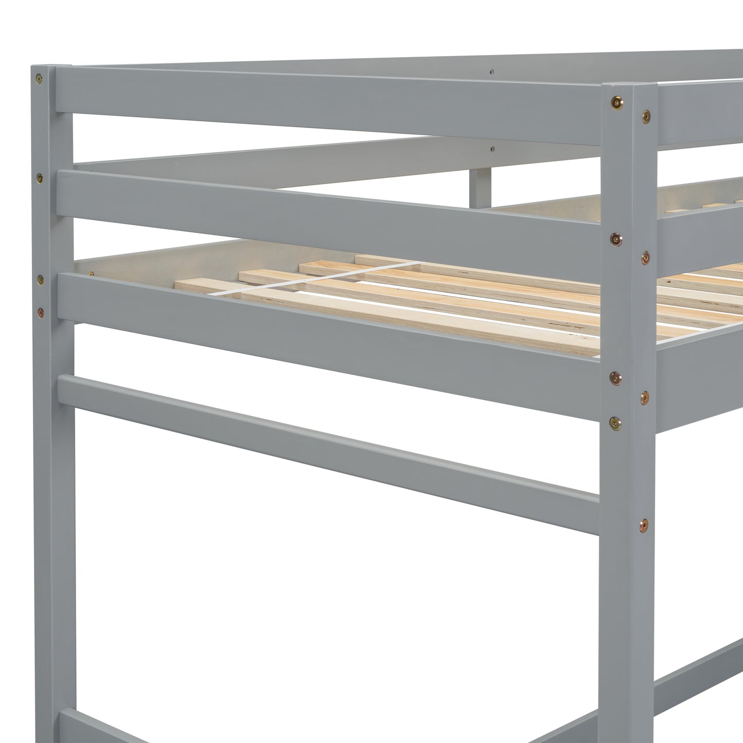 Twin Size High Loft Bed with Ladder landing Platform, Ladders, Guardrails,Grey