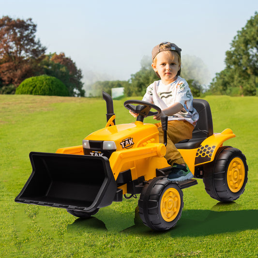 12V Kids Ride on Tractor Electric Excavator Battery Powered Motorized Car for Kids Ages 3-6, with Front Loader, Digging Handle, Remote Control, & Bright Headlight, Yellow