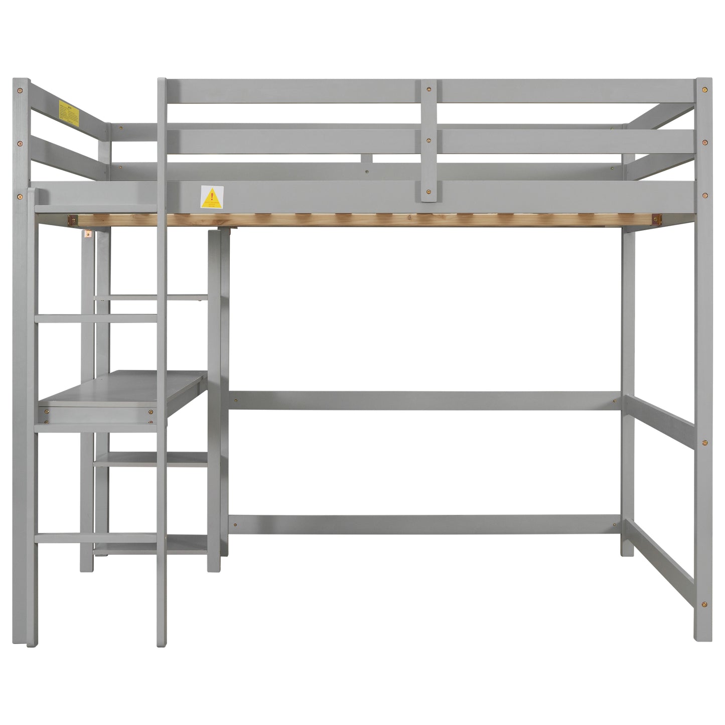 Full Loft Bed with Desk ,Shelves and Ladder, Grey