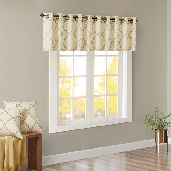 Fretwork Print Grommet Top Window Valance Beige/Gold 50x18'