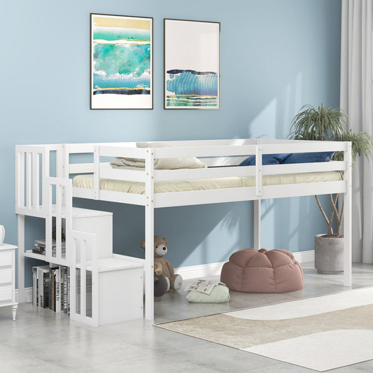 Loft bed with staircase , White