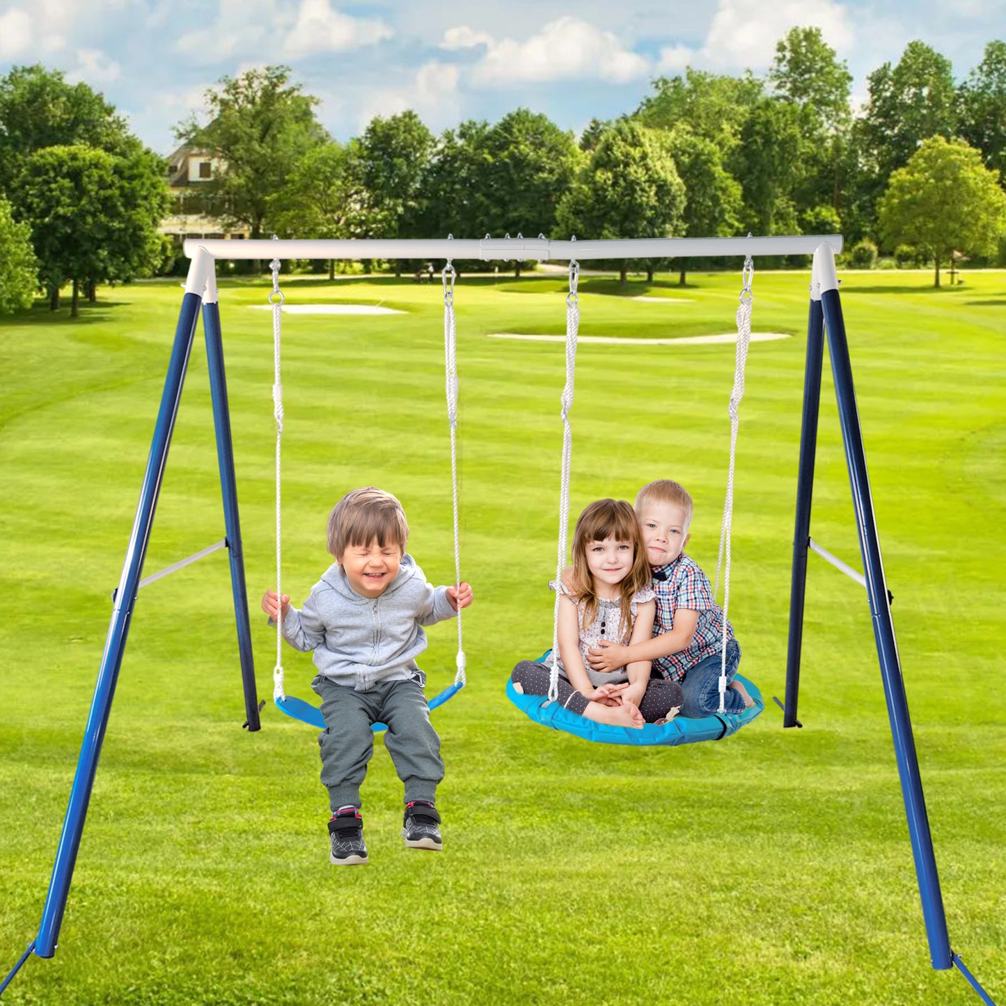 Kids Metal Swing Set for Backyard Outdoor Playground Two Functional Swing Set For Kids Outdoor Equipment