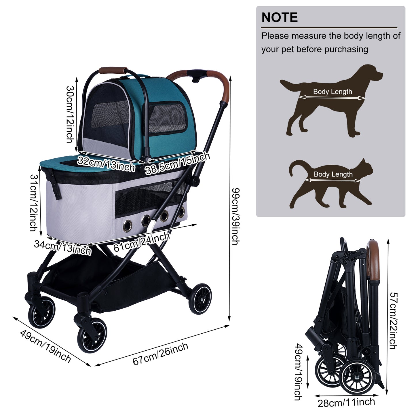 Automatic Folding Double Decker Pet Trolley, Separate Pet Trolley Lightweight Small and Medium Dog Cat Dog Trolley