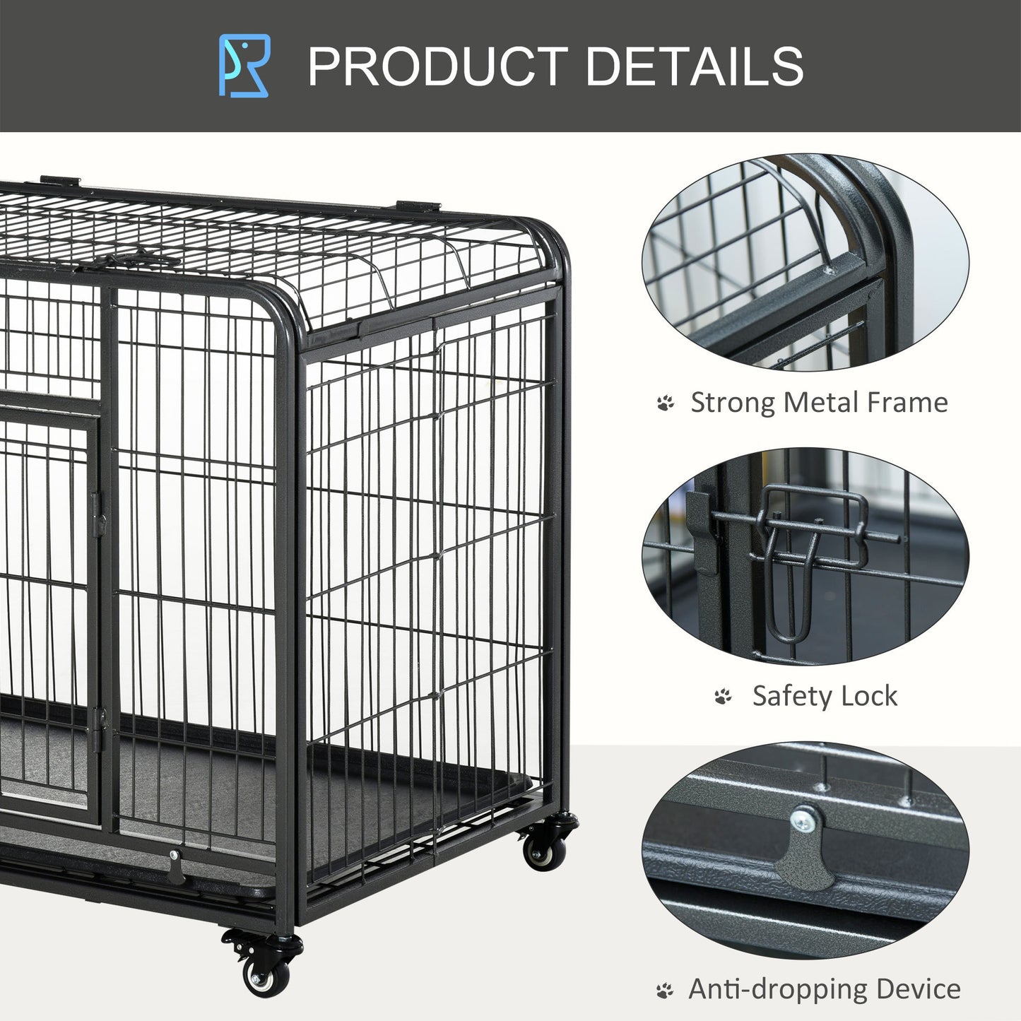 PawHut Folding Design Heavy Duty Metal Dog Cage Crate & Kennel with Removable Tray and Cover, & 4 Locking Wheels, Indoor/Outdoor 37"