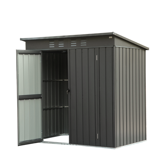 Backyard Storage Shed with Sloping Roof Galvanized Steel Frame Outdoor Garden Shed Metal Utility Tool Storage Room with Latches and Lockable Door for Balcony (5x3ft, Dark Gray)