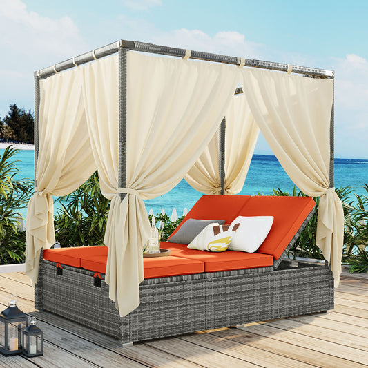 U_Style Adjustable Sun Bed With Curtain,High Comfort,With 3 Colors