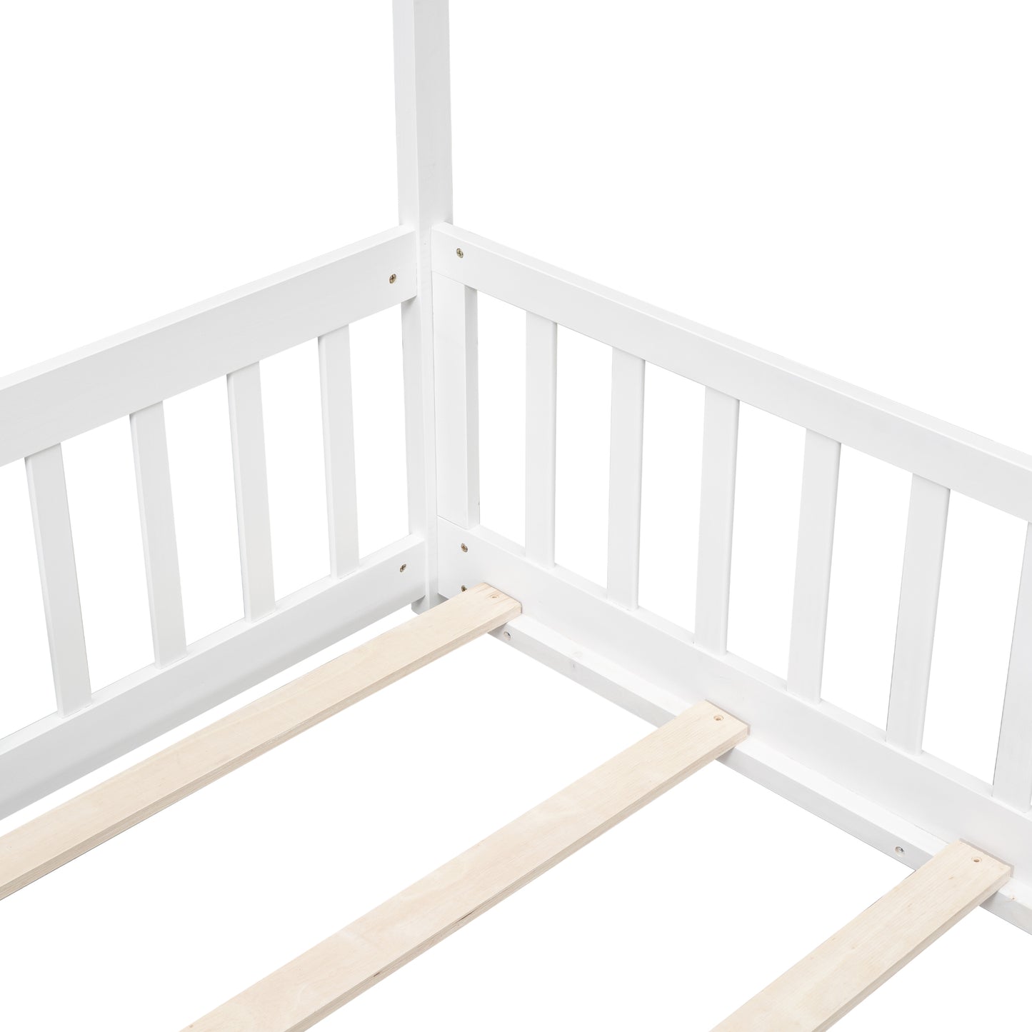 Twin House Bed with Guardrails, Slats ,White