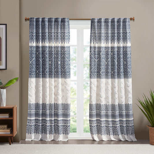 Cotton Printed Curtain Panel with Chenille detail and Lining(Only 1 Pc Panel)