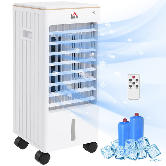 HOMCOM 21' Evaporative Air Cooler with Ice Packs, 3-In-1 Ice Cooling Fan, Portable Swamp Cooler with Water Tank, 7.5H Timer, 60° Oscillating, Remote, for Home Office Bedroom, White