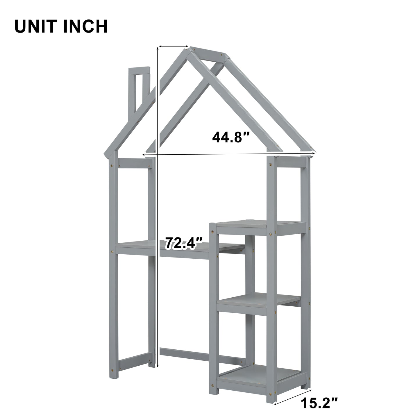 House-shaped Wooden writing Desk,Kids study Table,Bookshelf & Toy Storage,Grey