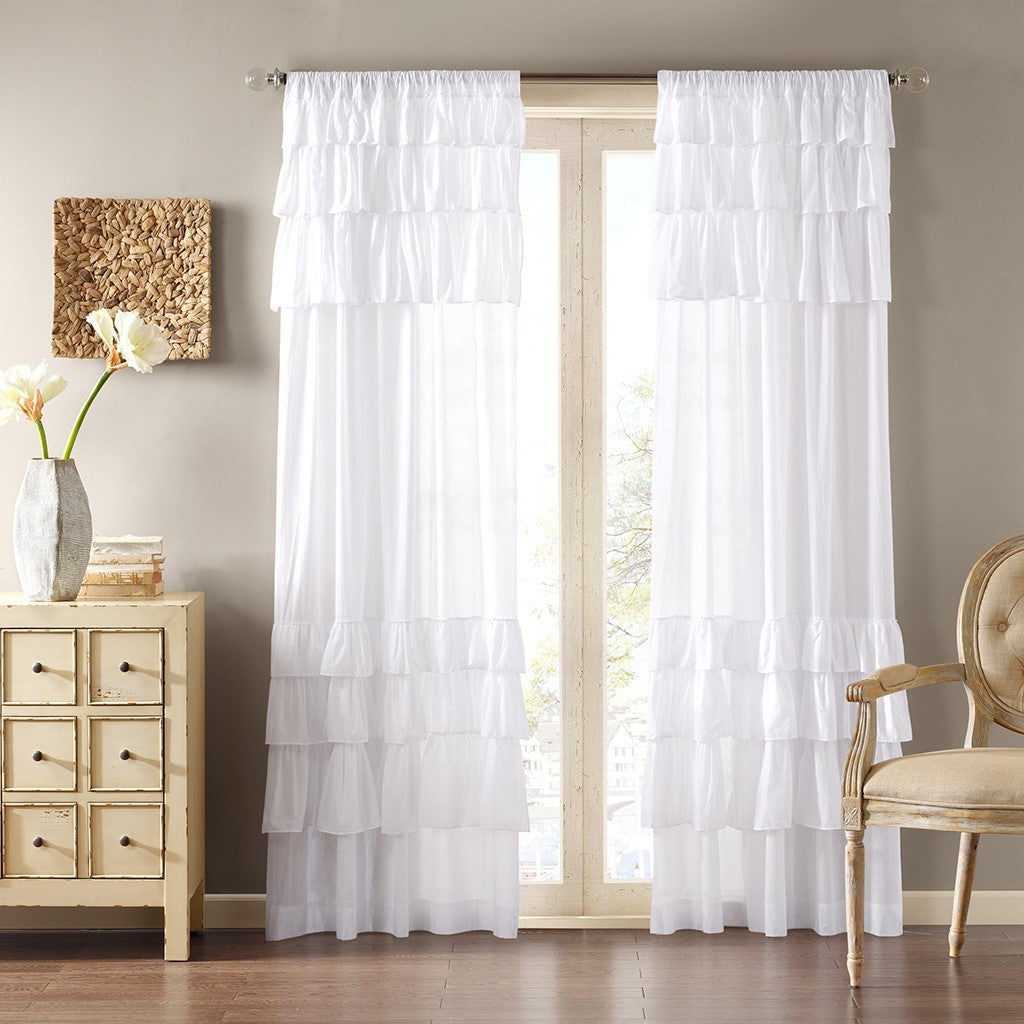 Cotton Oversized Ruffle Curtain Panel White 50x84'