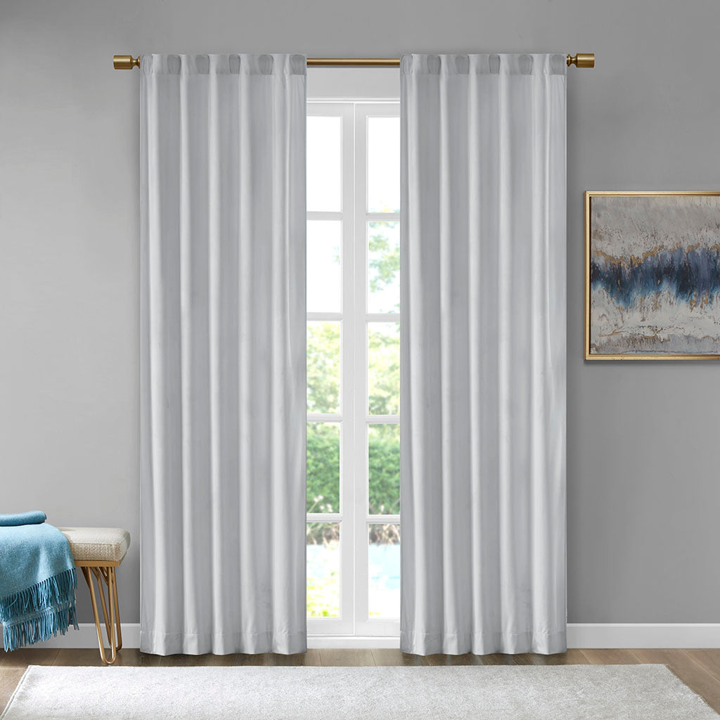 Room Darkening Metallic Printed Poly Velvet Rod Pocket/Back Tab Window Panel Pair Light Grey 37x84'