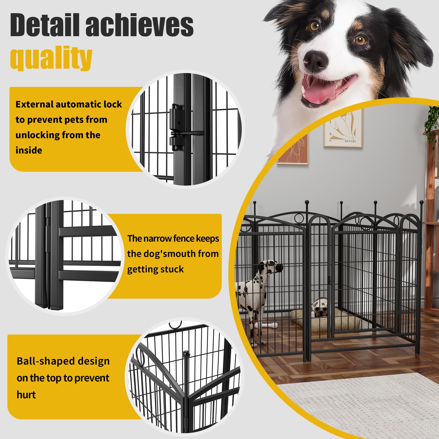 Dog Playpen Indoor 32 inch 8 Panels Metal Dog Pen Pet Dog Fence Outdoor Exercise Pen with Doors, Heavy Duty Dog Fence Puppy Pen for Large Medium Small Dogs Indoor Outdoor Foldable Pet Exercise Pen