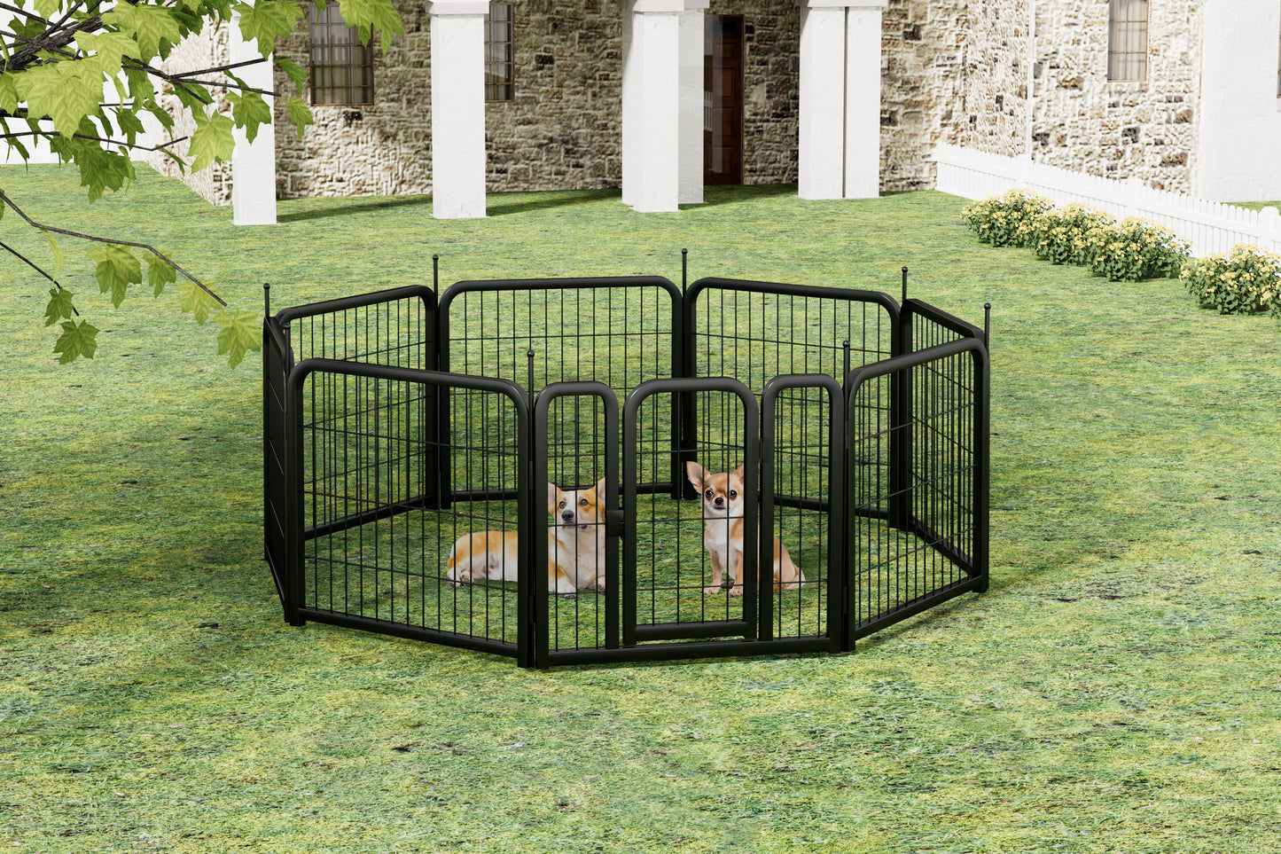 Dog Playpen Outdoor, 8 Panel Dog Fence 24" Pet Pen for Small Dogs Pet Exercise Pen for Puppy/Rabbit/Small Animals Portable Playpen for RV Camping Garden Yard, Indoor. Black, 22.2'' W x 23.6'' H.