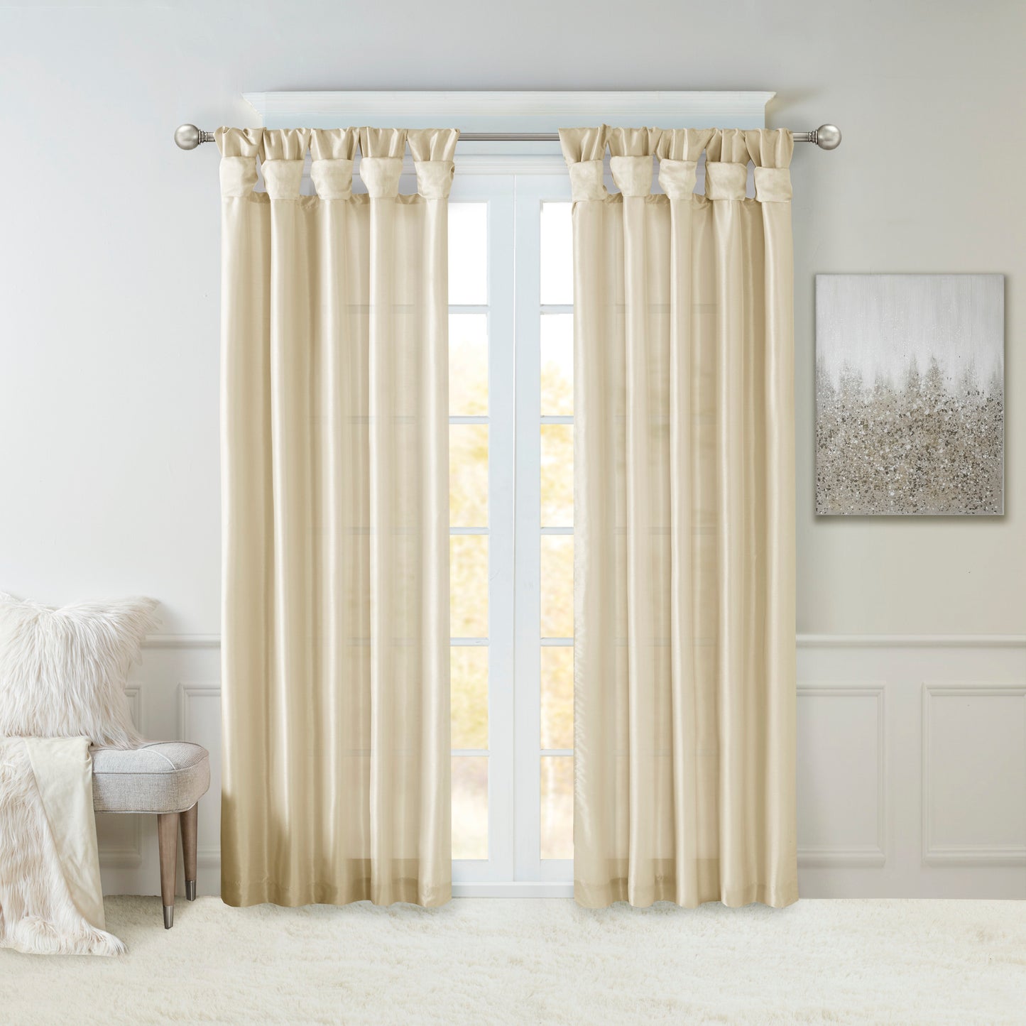 Twist Tab Lined Window Curtain Panel Champagne 50x95'