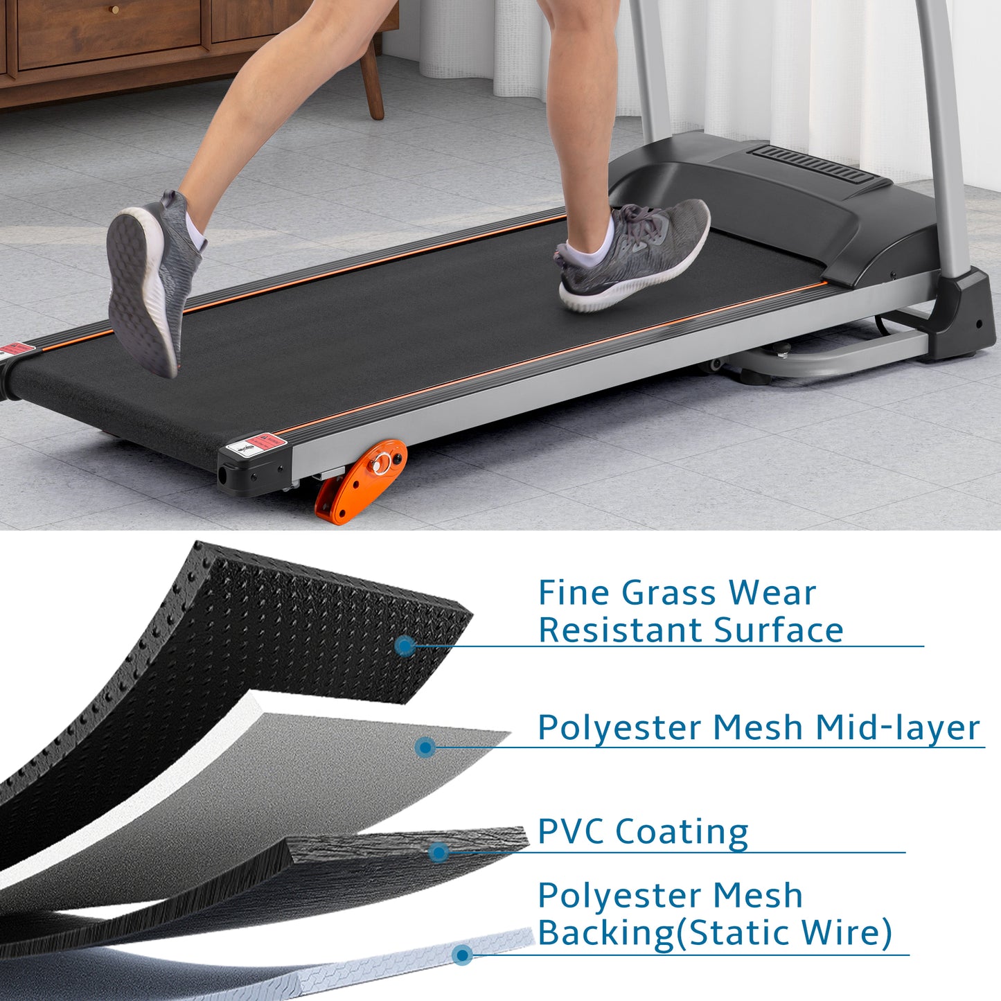 Easy Folding Treadmill for Home Use, 2.5HP Electric Running, Jogging & Walking Machine with Device Holder & Pulse Sensor, 3-Level Incline Adjustable Compact Foldable