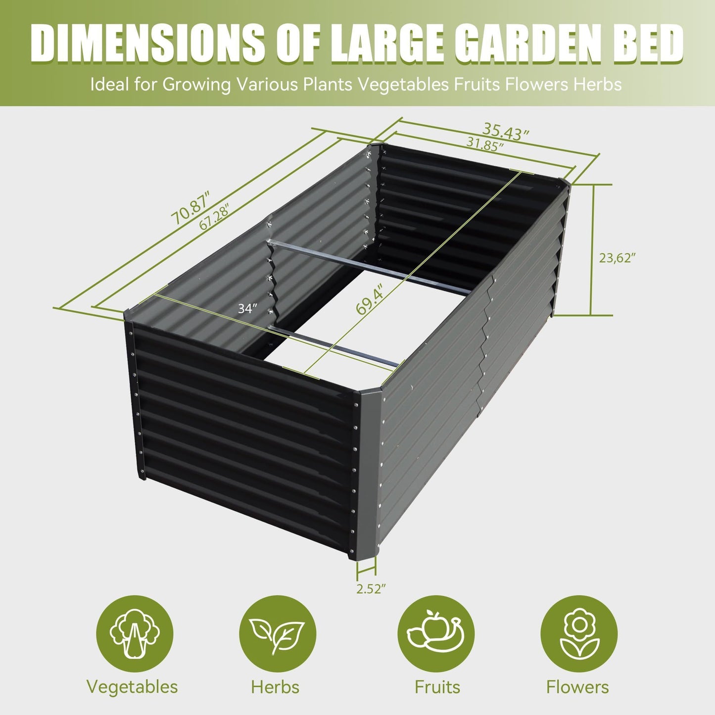 6x3x2ft Galvanized Raised Garden Bed, Outdoor Planter Garden Boxes Large Metal Planter Box for Gardening Vegetables Fruits Flowers, Gray