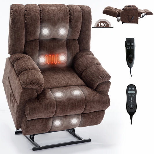 Dual Motor Heat Massage Infinite Position Up to 350 LBS Electric Power Lift Recliners with Power-Remote, Medium-firm and Heavy Duty, Brown