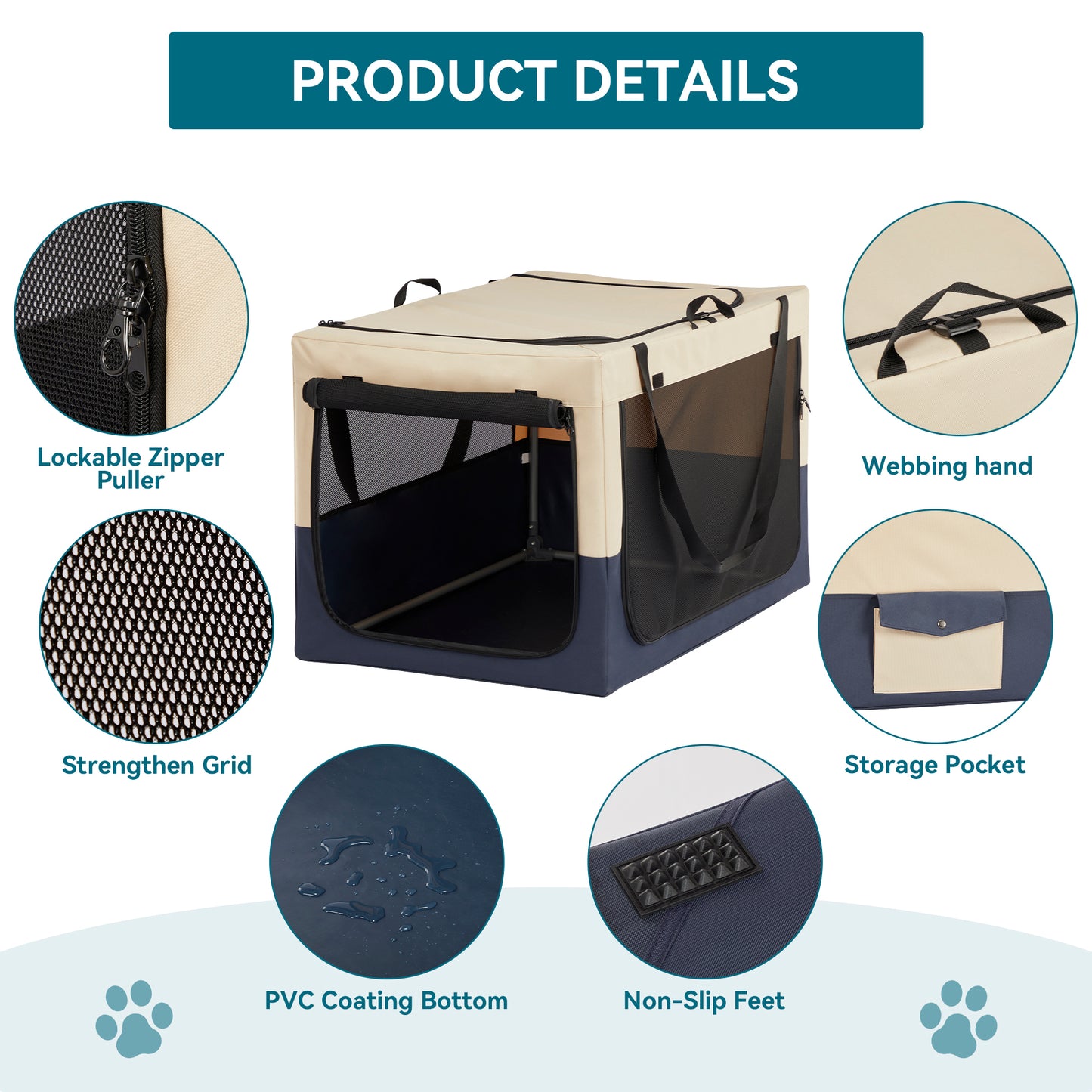 Dog Crates for  Dogs, Adjustable Fabric Cover by Spiral Iron Pipe, Strengthen Sewing Dog Travel Crate 3 Door Design