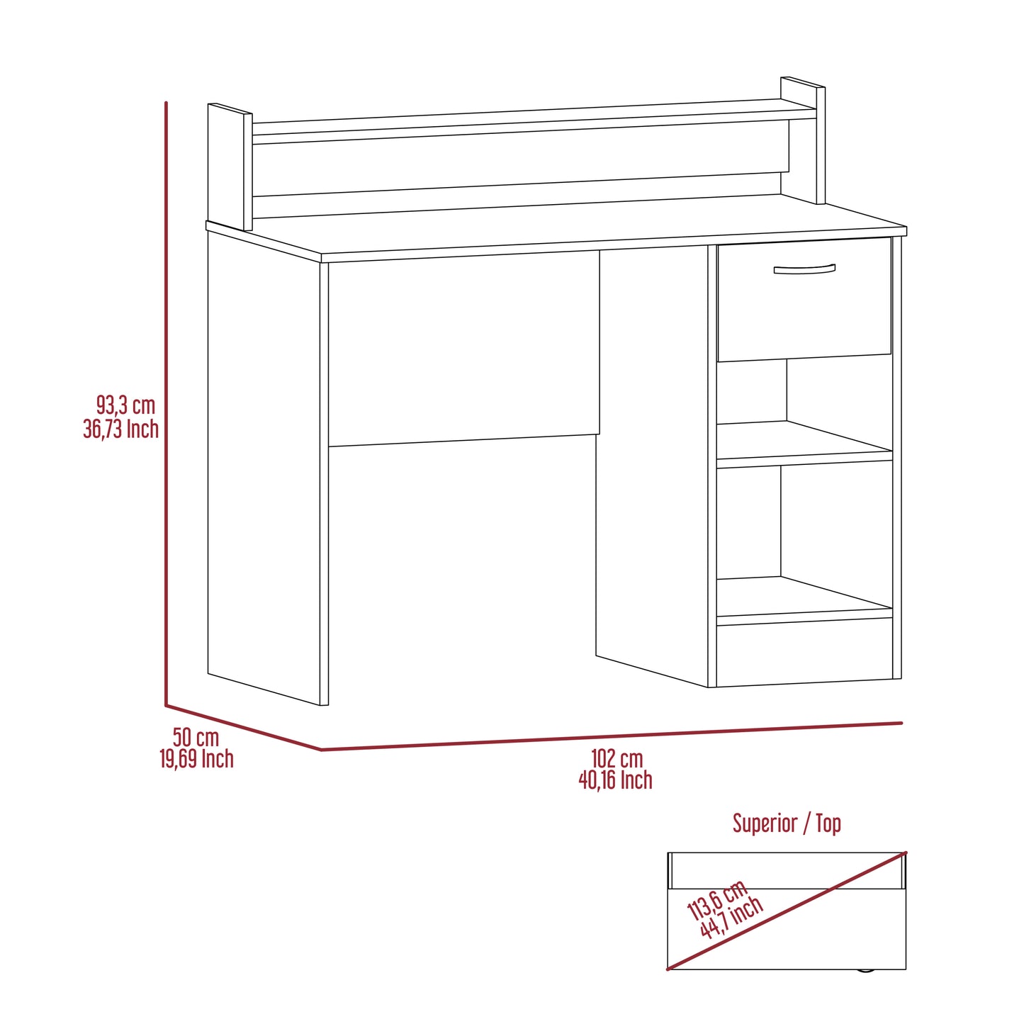 Manaos Writing Computer Desk , Multiple Shelves, One Drawer