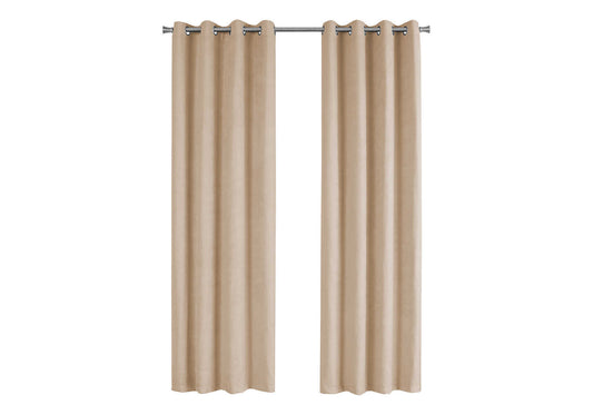 Curtain Panel, 2pcs Set, 54'w X 84'l, Room Darkening, Grommet, Living Room, Bedroom, Kitchen, Beige Micro Suede, Contemporary, Modern